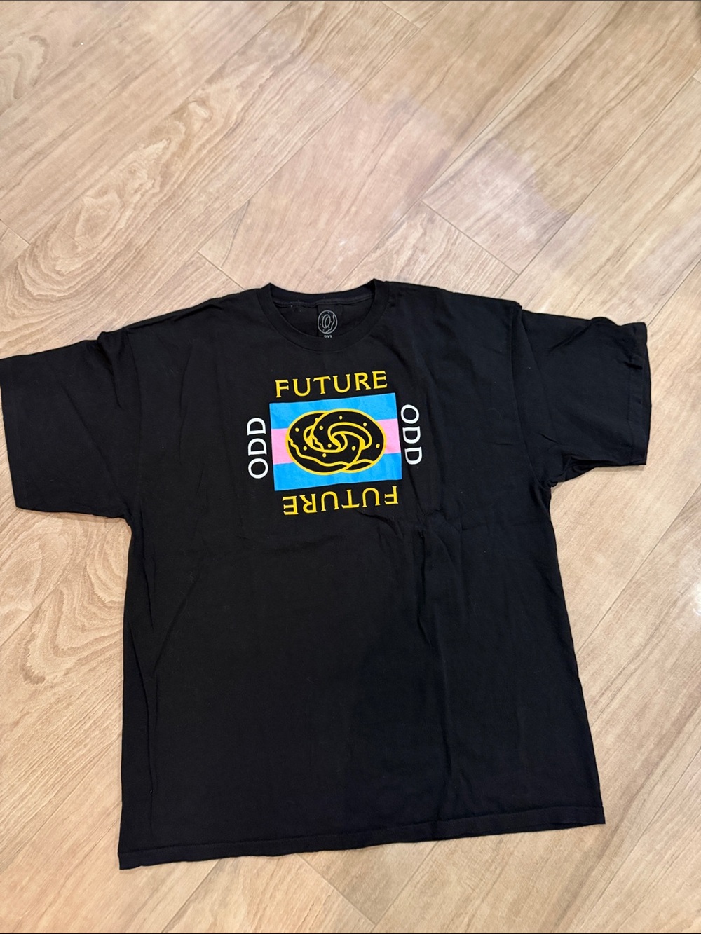 Odd Future Black Tee with Yellow and Blue Swirl Logo